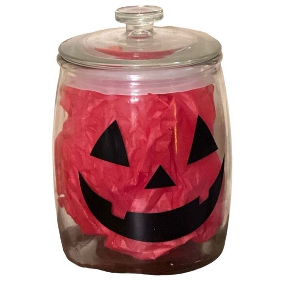Halloween / Fall clear glass jack-o’-lantern canister  - Picture 2 of 3